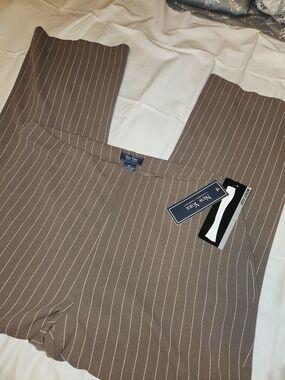 Women's 1X New York & Company Taupe Brown Pinstripe Wide-Leg Pants
